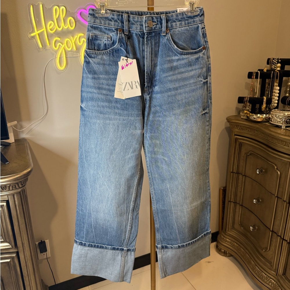 Zara Denim Wide-Leg Pants